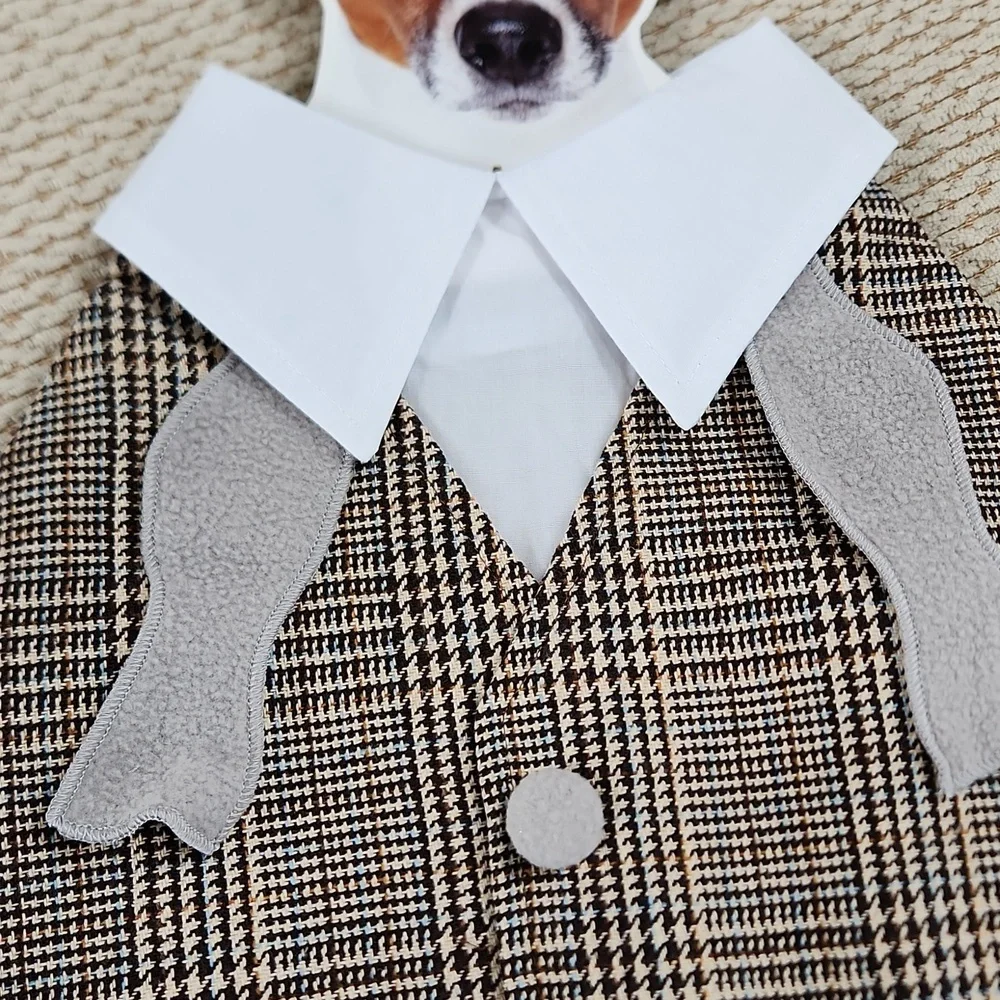 Stylish Dog Costume with Hat - Brown Plaid